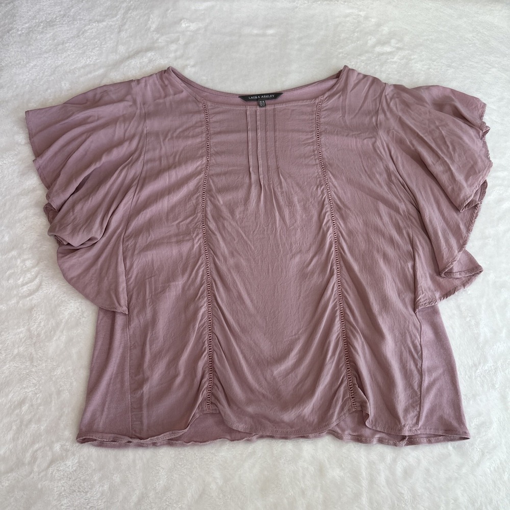 Laura Ashley Mauve Pink Flutter Sleeve Blouse